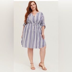 Torrid Women’s NWT Blue & White Stripe Zip Front Drawstring Shirt Dress Size 1X